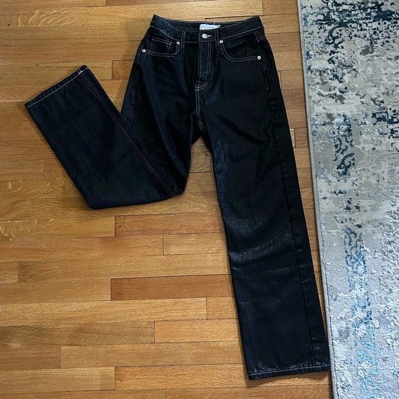 Black Shiny Coated High Waisted Jeans - Picture 2 of 8